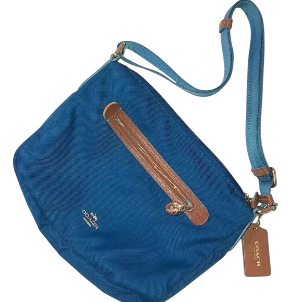 COACH WOMEN'S SAWYER CANVAS CROSSBODY MINERAL BLUE BAG 
AUTHENTIC - Picture 2 of 9